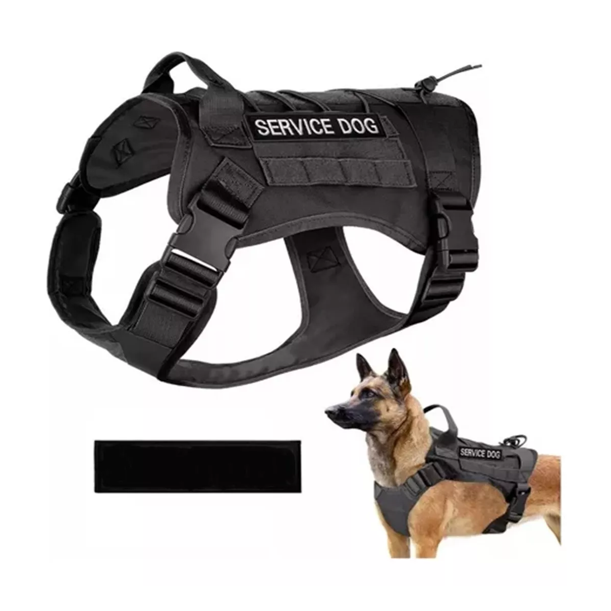 Pechera Táctica Arnés Para Perro Mediano Grande Con Parches Negro Talla M