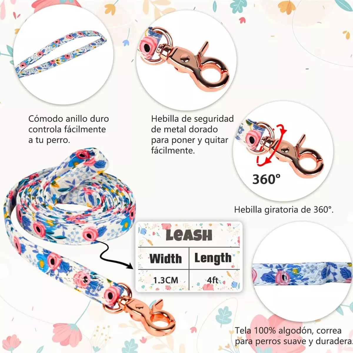 Collar Para Mascotas De Algodón Puro Transpirable Para Perro Azul Talla M