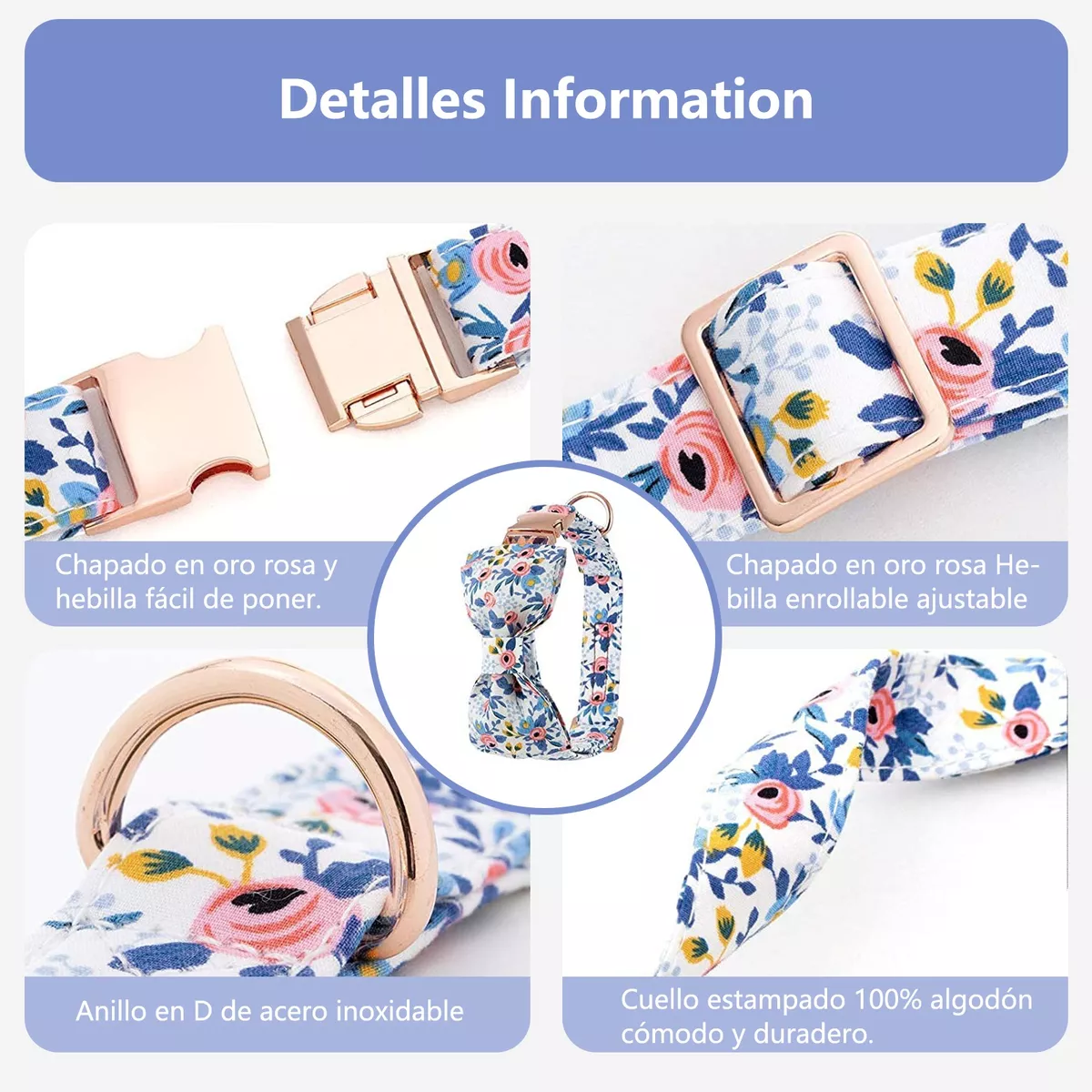Collar Para Mascotas De Algodón Puro Transpirable Para Perro Azul Talla M