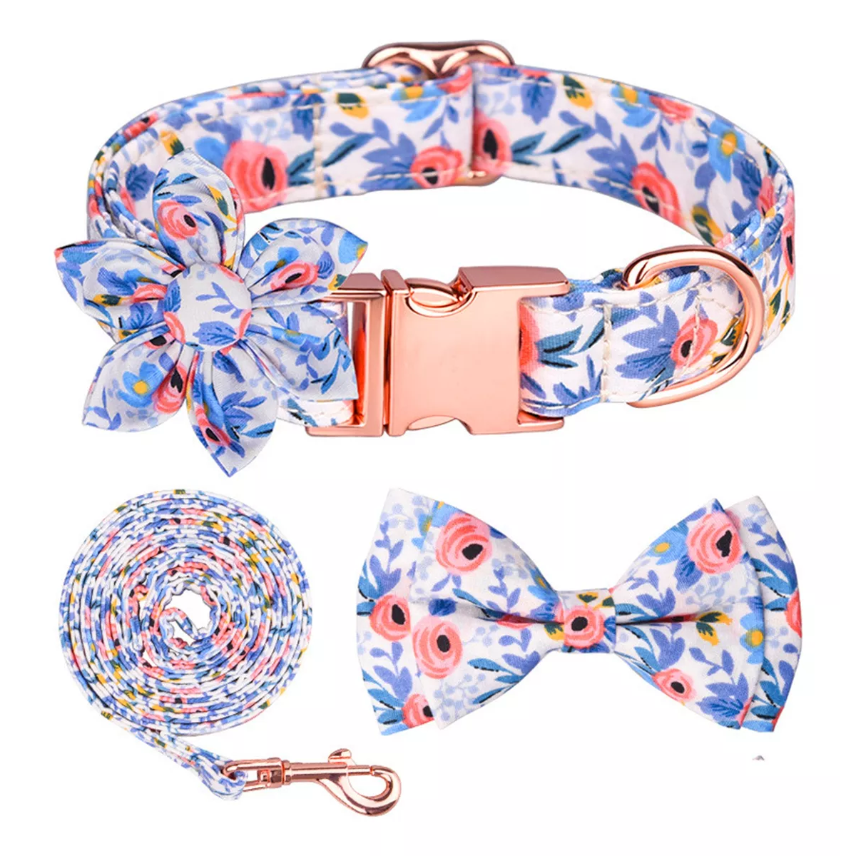 Collar Para Mascotas De Algodón Puro Transpirable Para Perro Azul Talla M