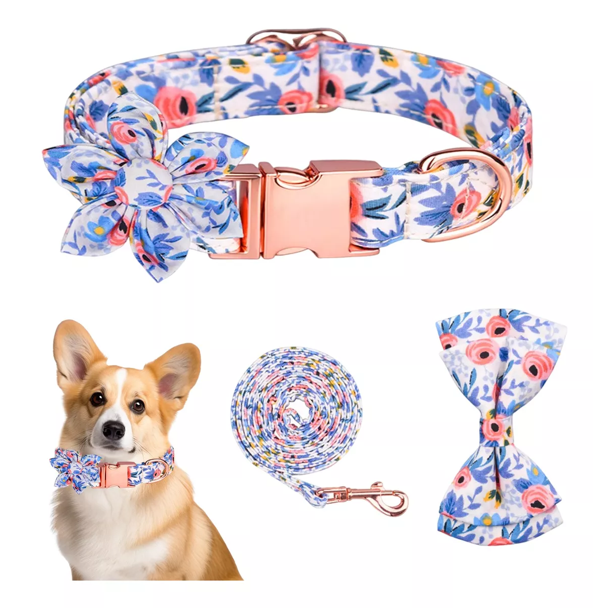 Collar Para Mascotas De Algodón Puro Transpirable Para Perro Azul Talla M