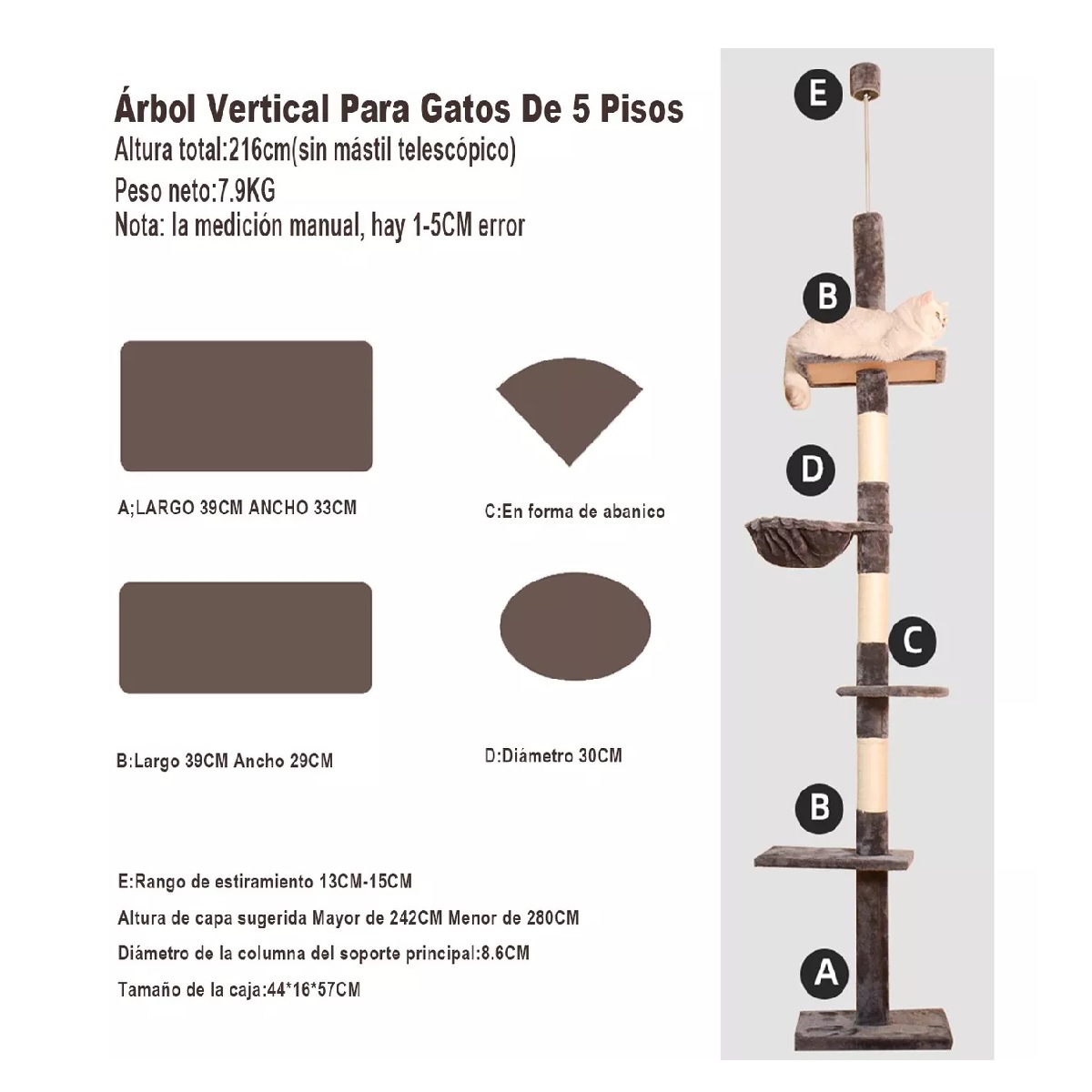 Árbol Vertical Para Gatos Con Altura Ajustable 