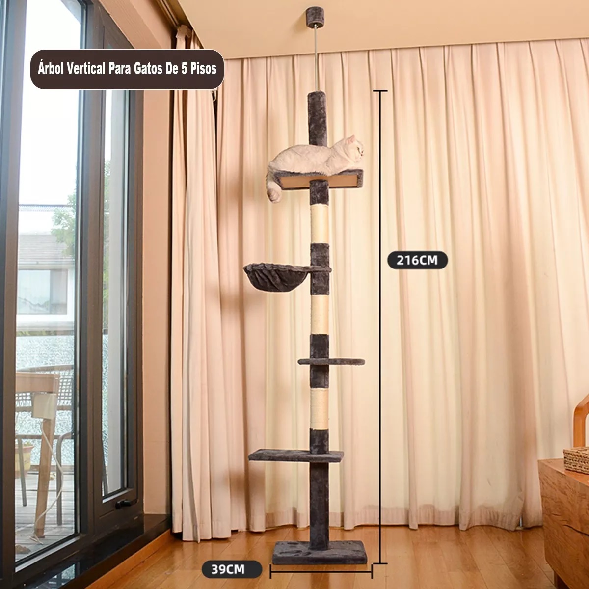 Árbol Vertical Para Gatos Con Altura Ajustable 