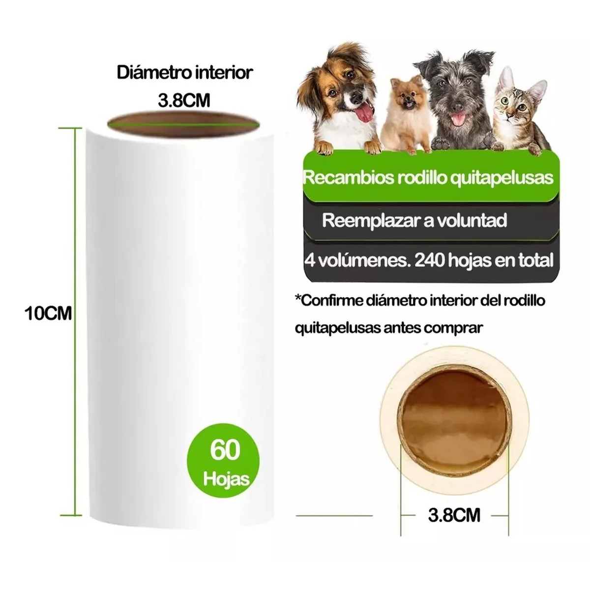 Set 8p Rodillo Quita Pelusa Y Pelo De Removedor Mascota Adhesivo