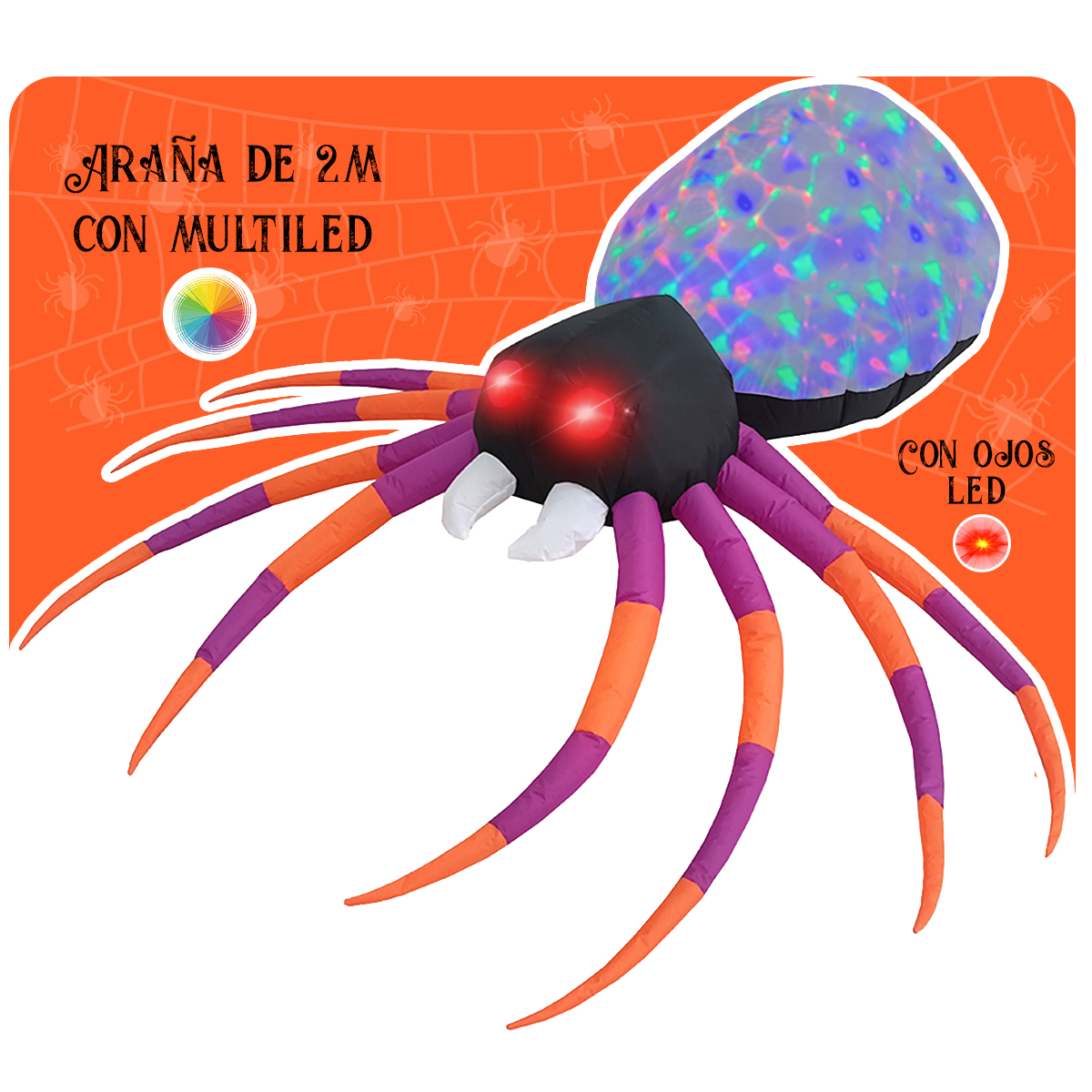 Inflable de Halloween Araña spider para exteriores multiled - 2.2m