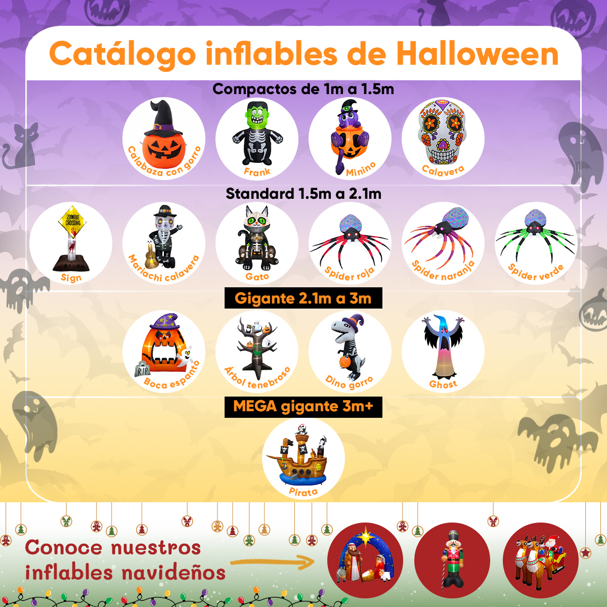 Inflable de Halloween Araña spider para exteriores multiled - 2.2m