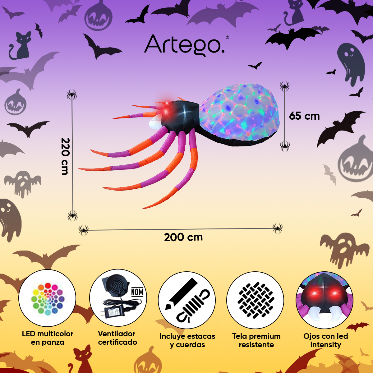Inflable de Halloween Araña spider para exteriores multiled - 2.2m