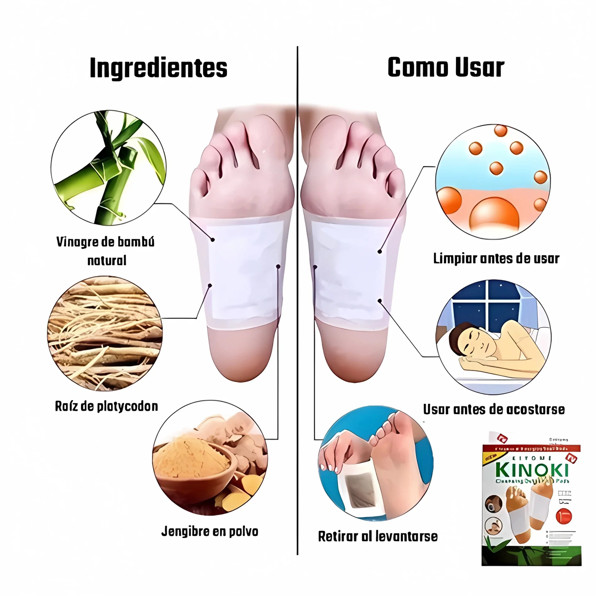Parches Detox Kinoki Original Pies Anti Fatiga Y Cansancio