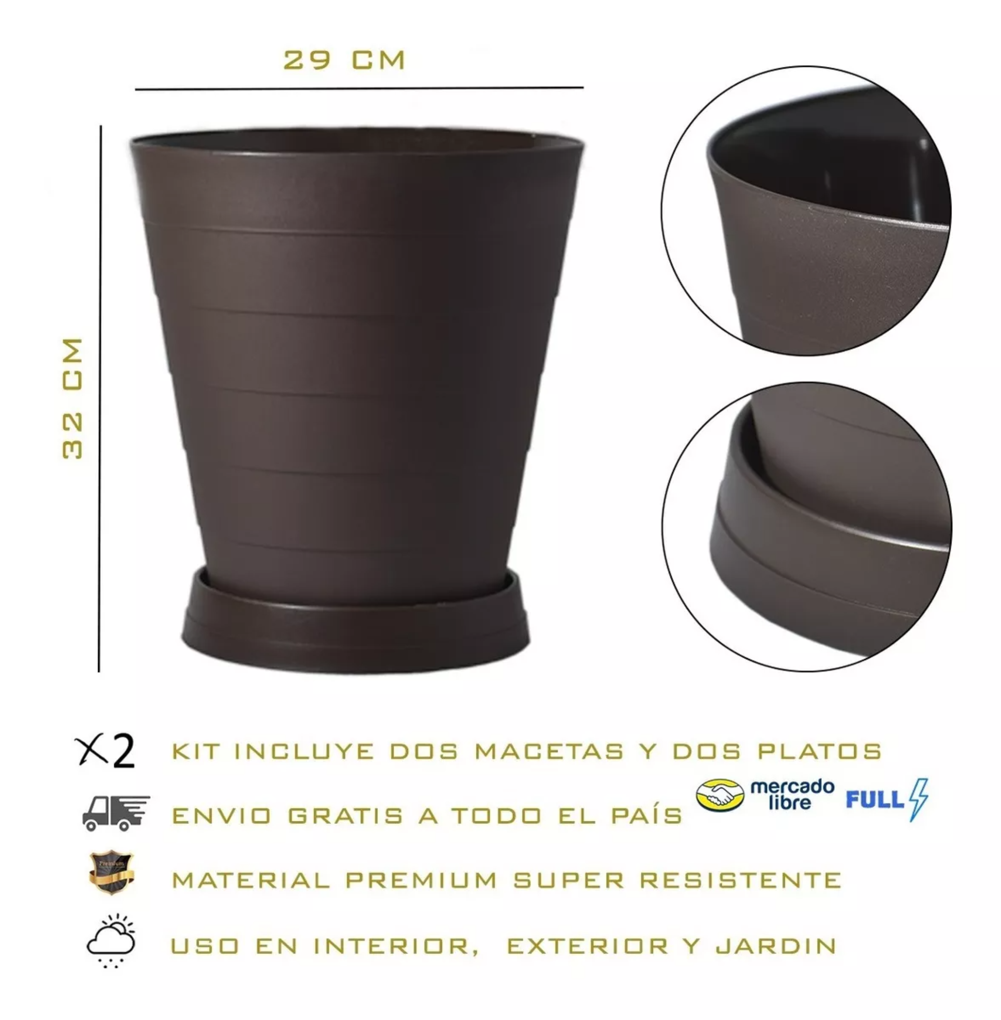 2 Macetas Grande Moderna Minimalista Interior Exterior Plato