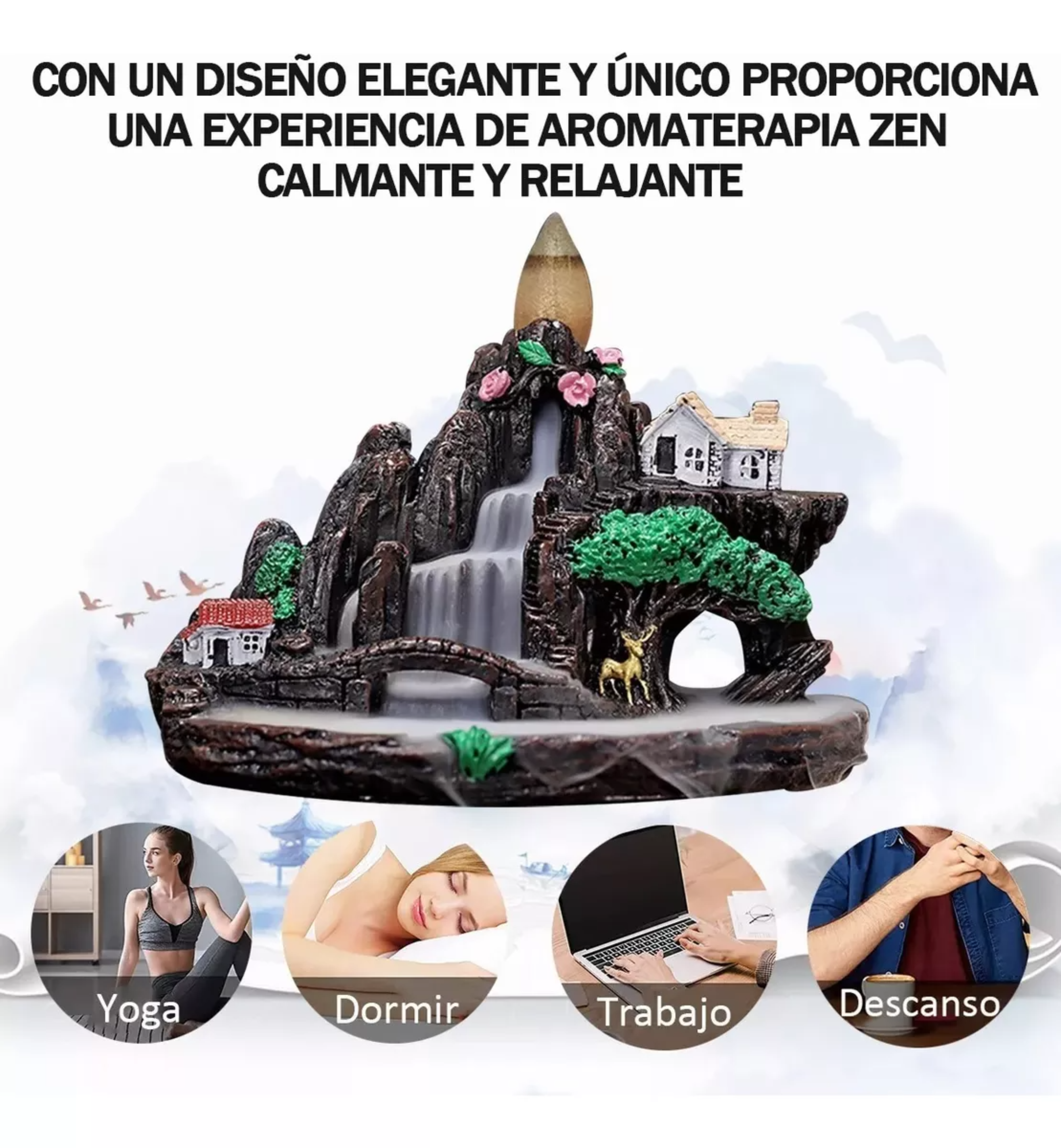 Quemador De Incienso Con Cascada+120 Inciensos De Reflujo