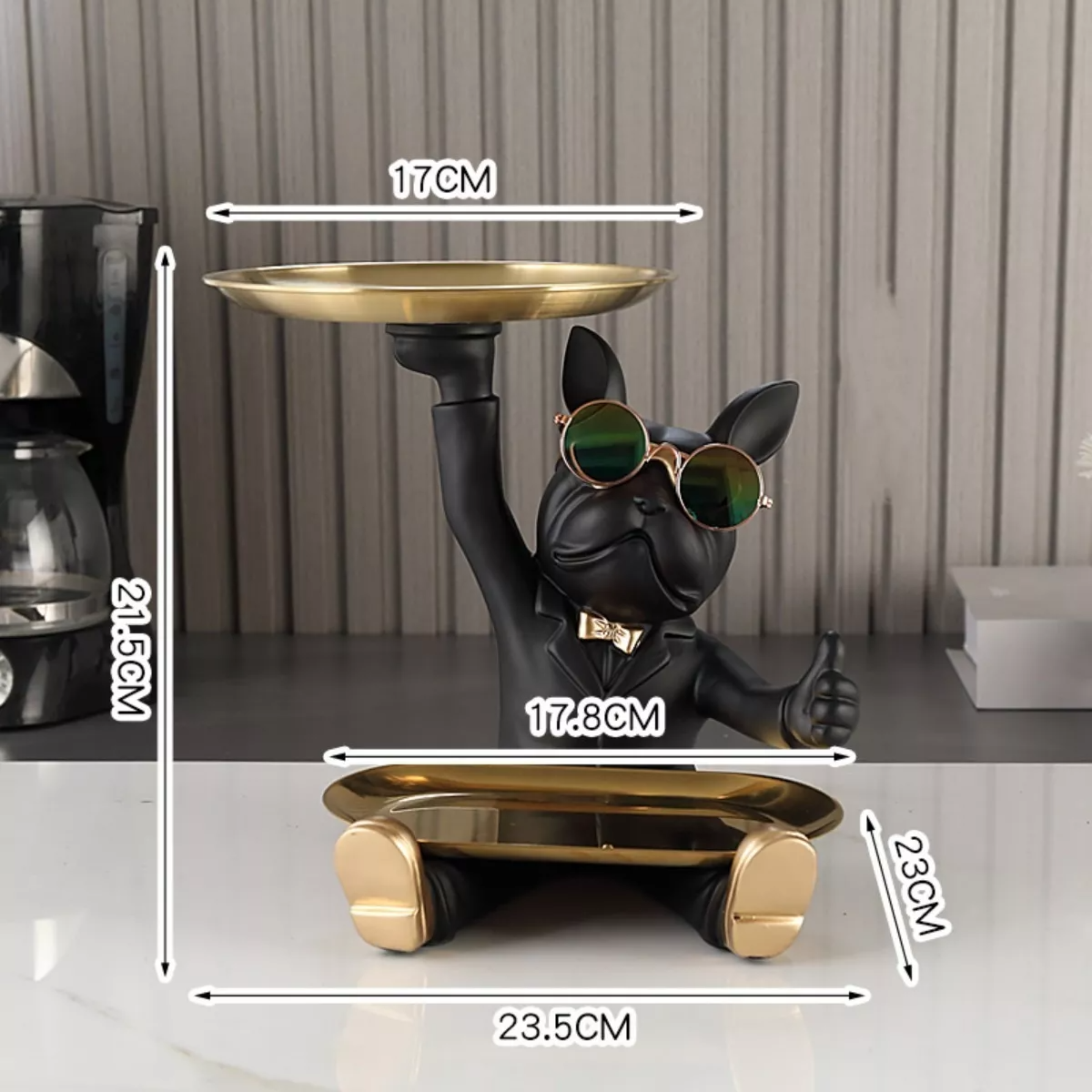 Perro Bulldog Escultura Decoración Del Hogar Con Bandeja