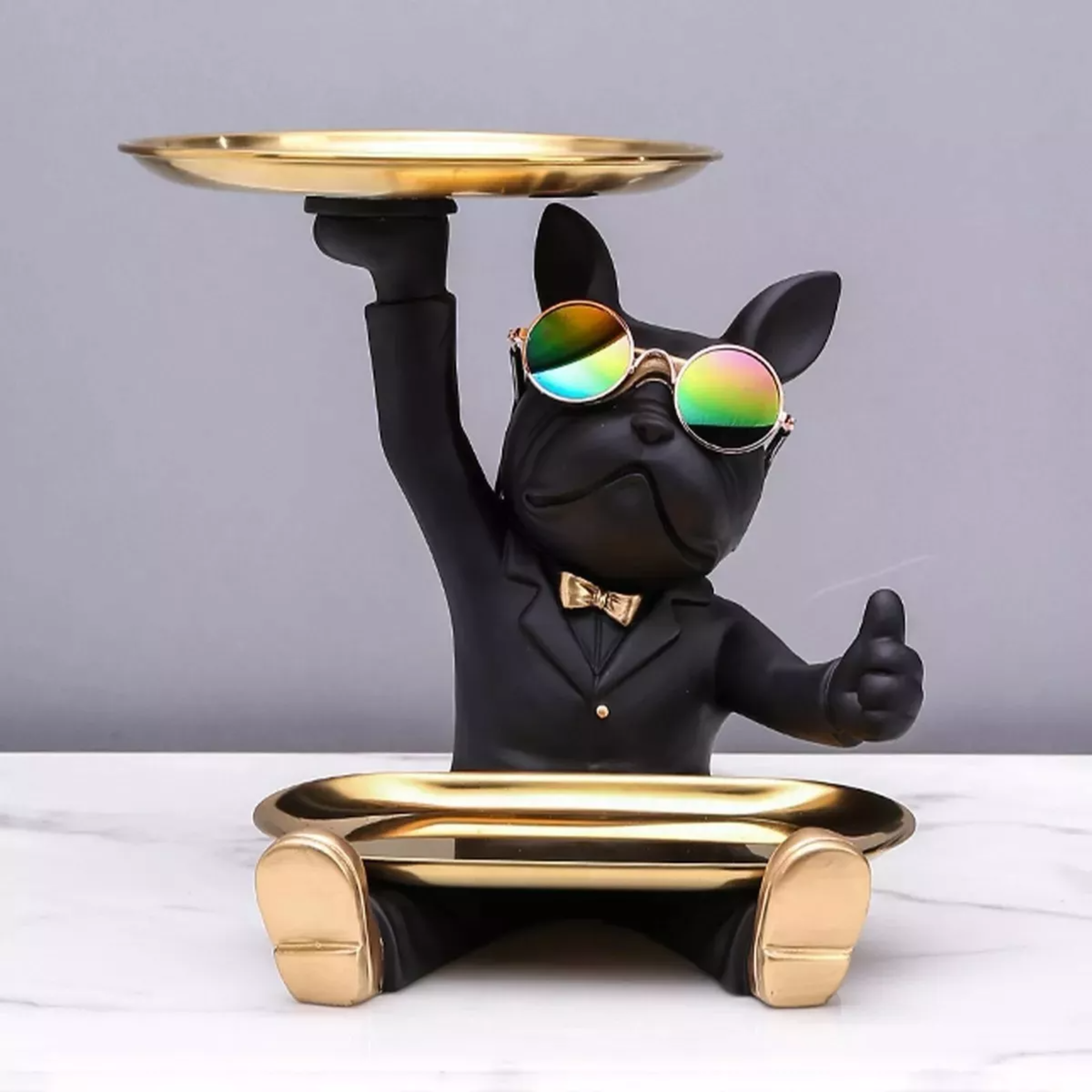 Perro Bulldog Escultura Decoración Del Hogar Con Bandeja