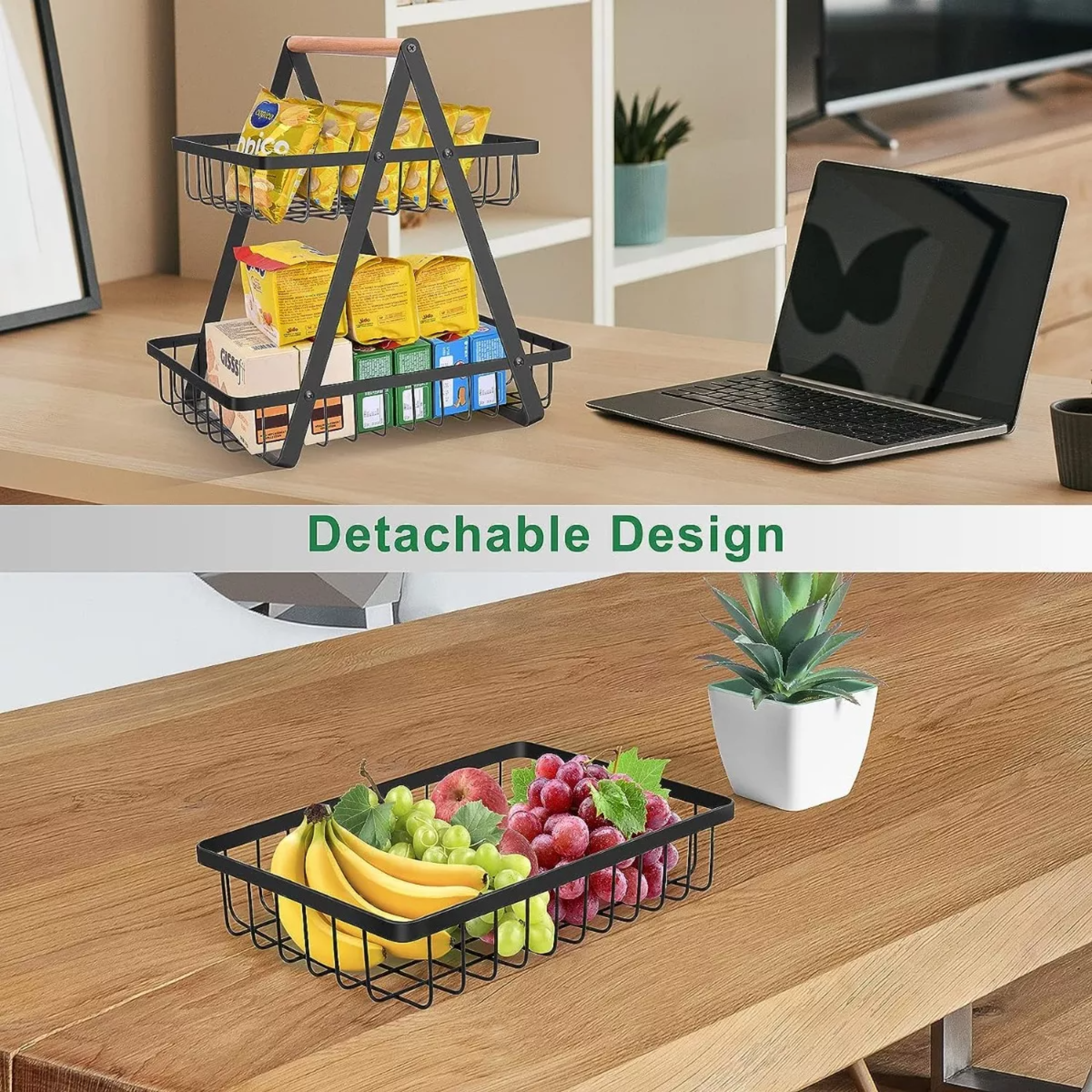 Frutero Cesta De Cocina Organizador Fruta Pan 2 Niveles Rack