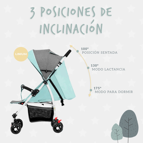 Carriola Carreola De Bastón Linium Plegable Bebé Premium Color Agua