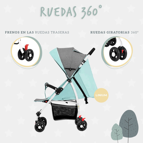 Carriola Carreola De Bastón Linium Plegable Bebé Premium Color Agua