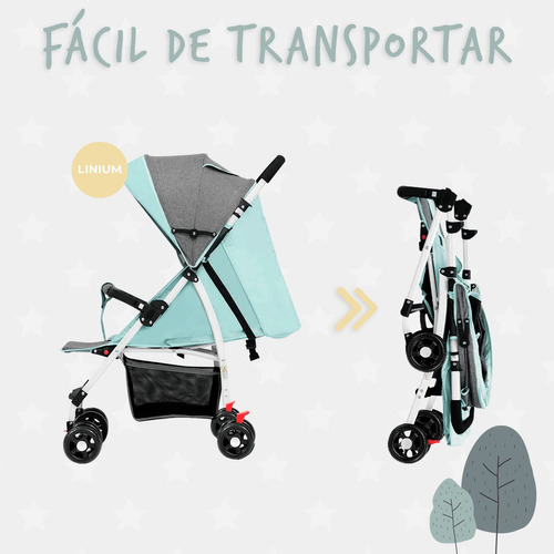 Carriola Carreola De Bastón Linium Plegable Bebé Premium Color Agua