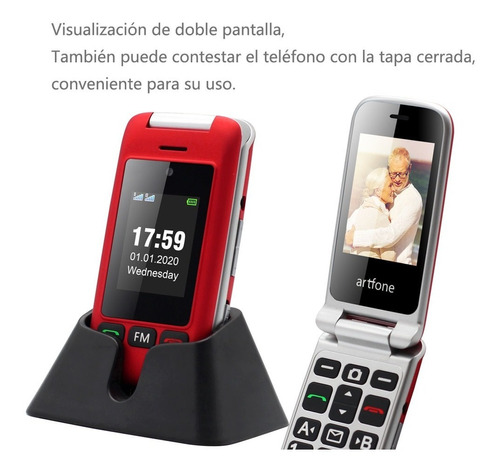 Teléfono Celular Senior, Flip Teléfono Móviles Para Personas Mayores Con Teclas Grandes, Con Sos Botón, Cámara,doble Sim,batería De Larga Duració,rojo