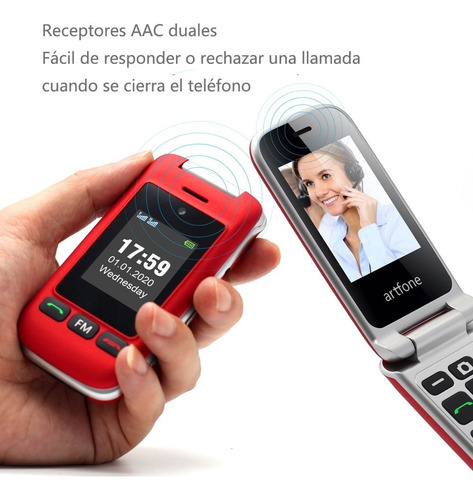 Teléfono Celular Senior, Flip Teléfono Móviles Para Personas Mayores Con Teclas Grandes, Con Sos Botón, Cámara,doble Sim,batería De Larga Duració,rojo
