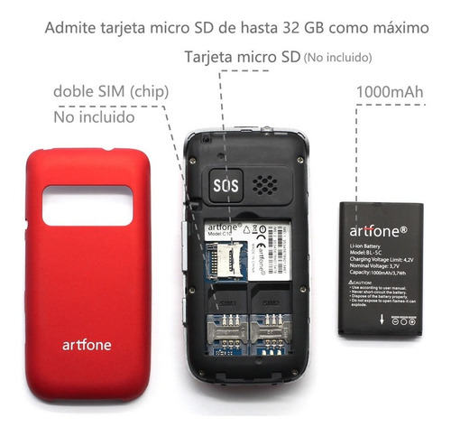 Teléfono Celular Senior, Flip Teléfono Móviles Para Personas Mayores Con Teclas Grandes, Con Sos Botón, Cámara,doble Sim,batería De Larga Duració,rojo