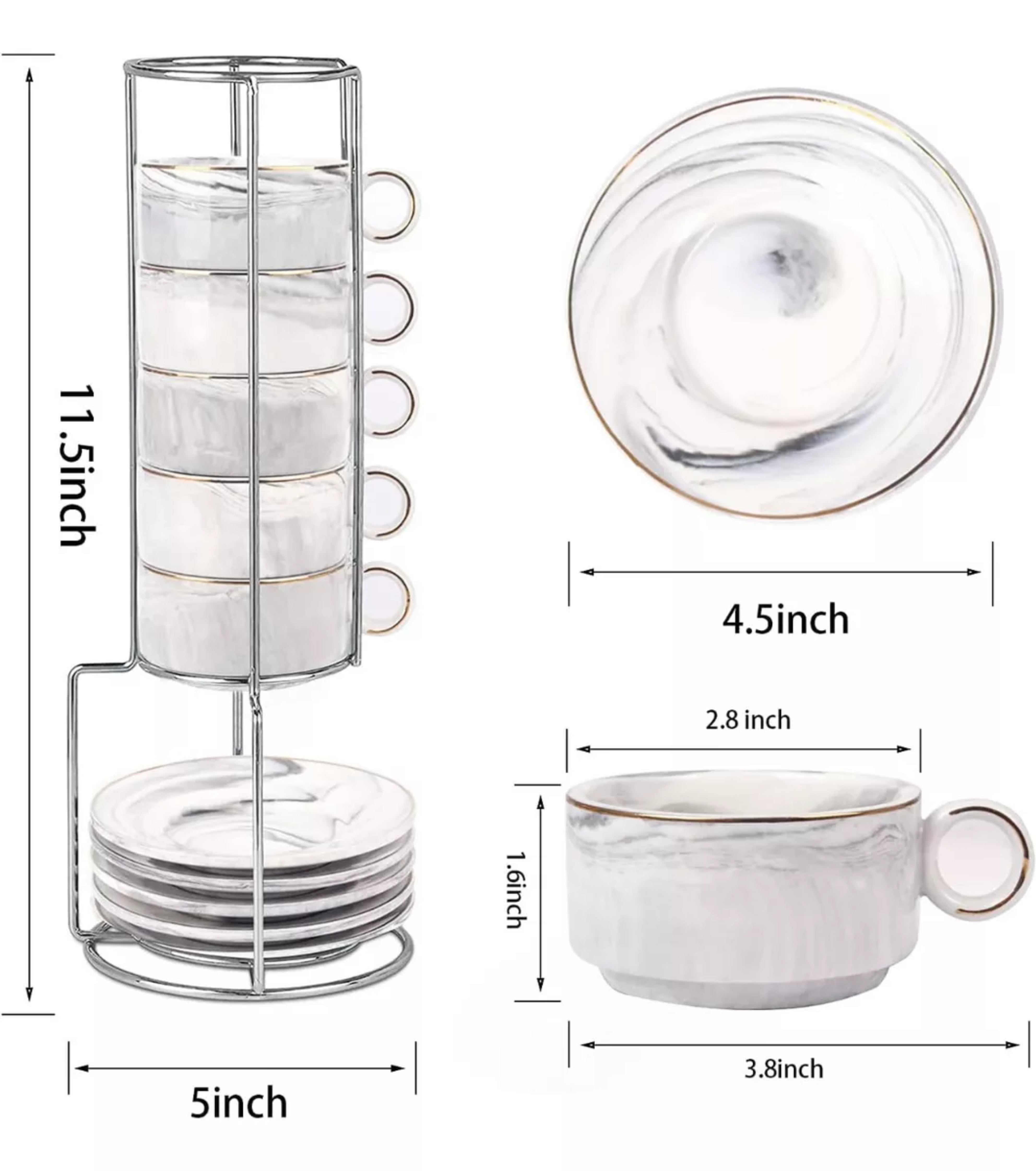 Juego De Tazas De Expreso Con Base De Metal, 6 Piezas