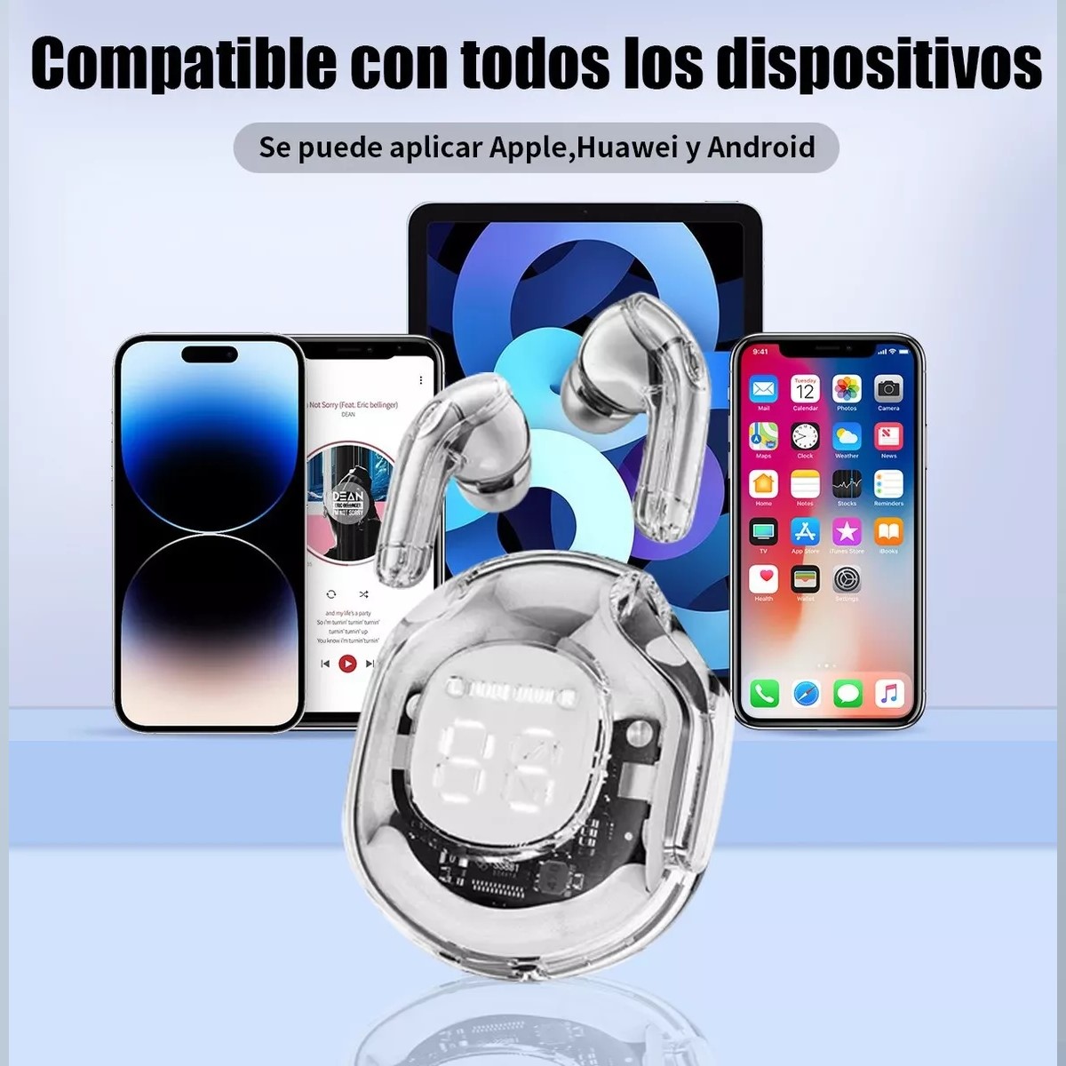 Audífonos blanco audio inalámbricos Bluetooth diadema deportivos juegos manos libres táctil led
