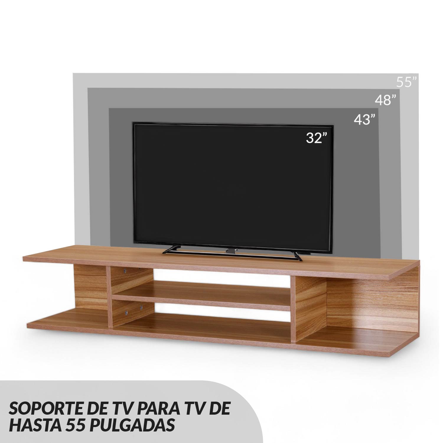 Ilios Innova | Mueble TV Flotante con Repisas, Parota Moderno Minimalista, Ideal Para Organizar Tus Dispositivos Electrónicos