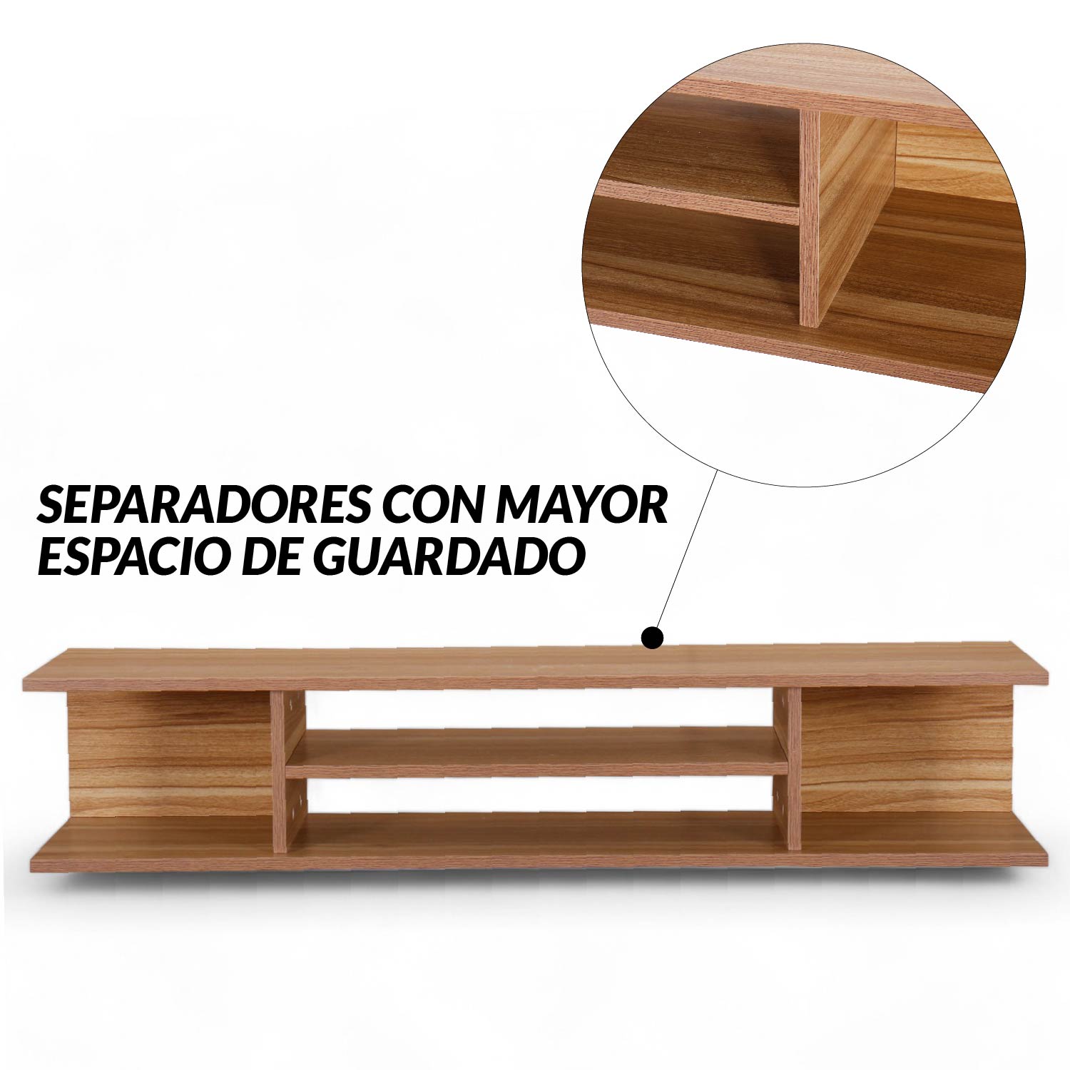 Ilios Innova | Mueble TV Flotante con Repisas, Parota Moderno Minimalista, Ideal Para Organizar Tus Dispositivos Electrónicos
