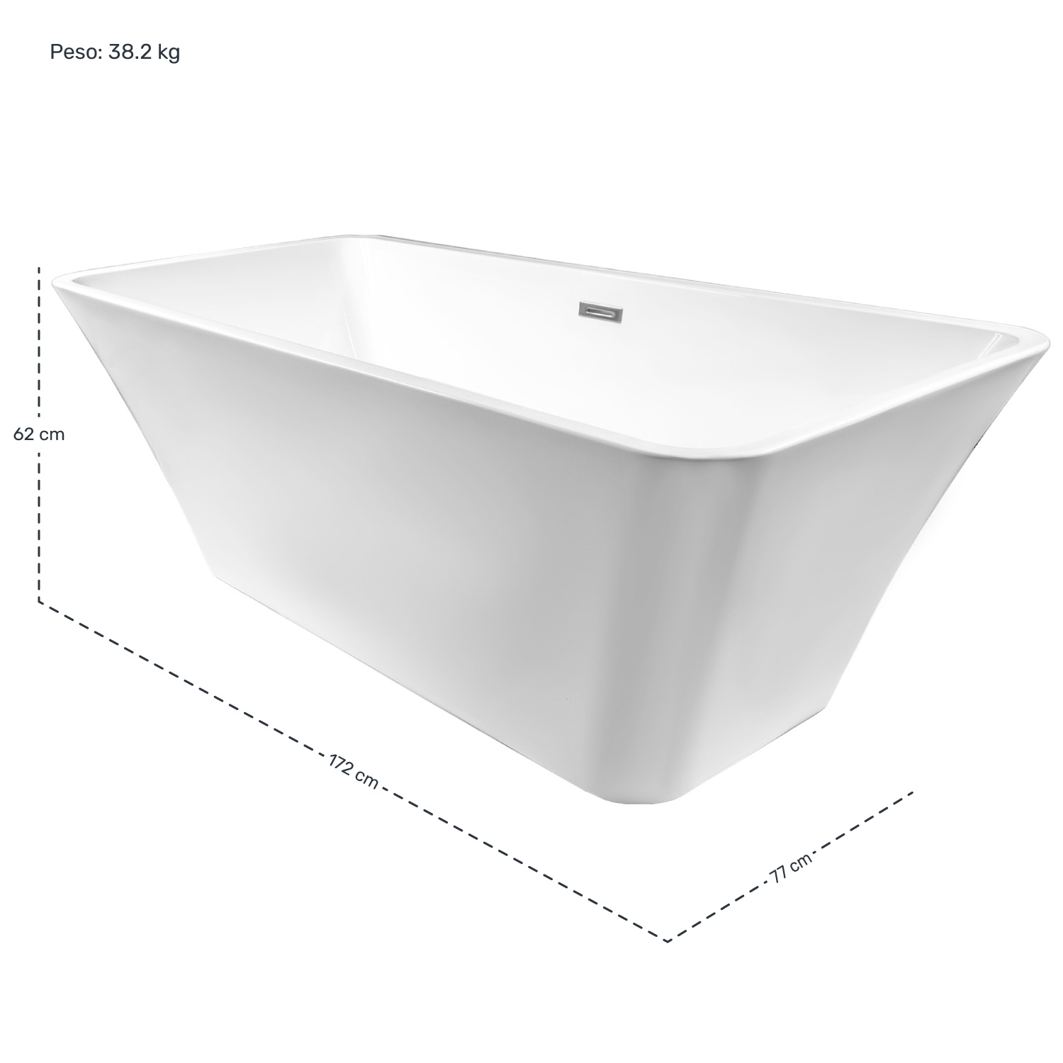 Tina Baño Premium Lujo 280l Fibra Vidrio 172x77x62 Cm