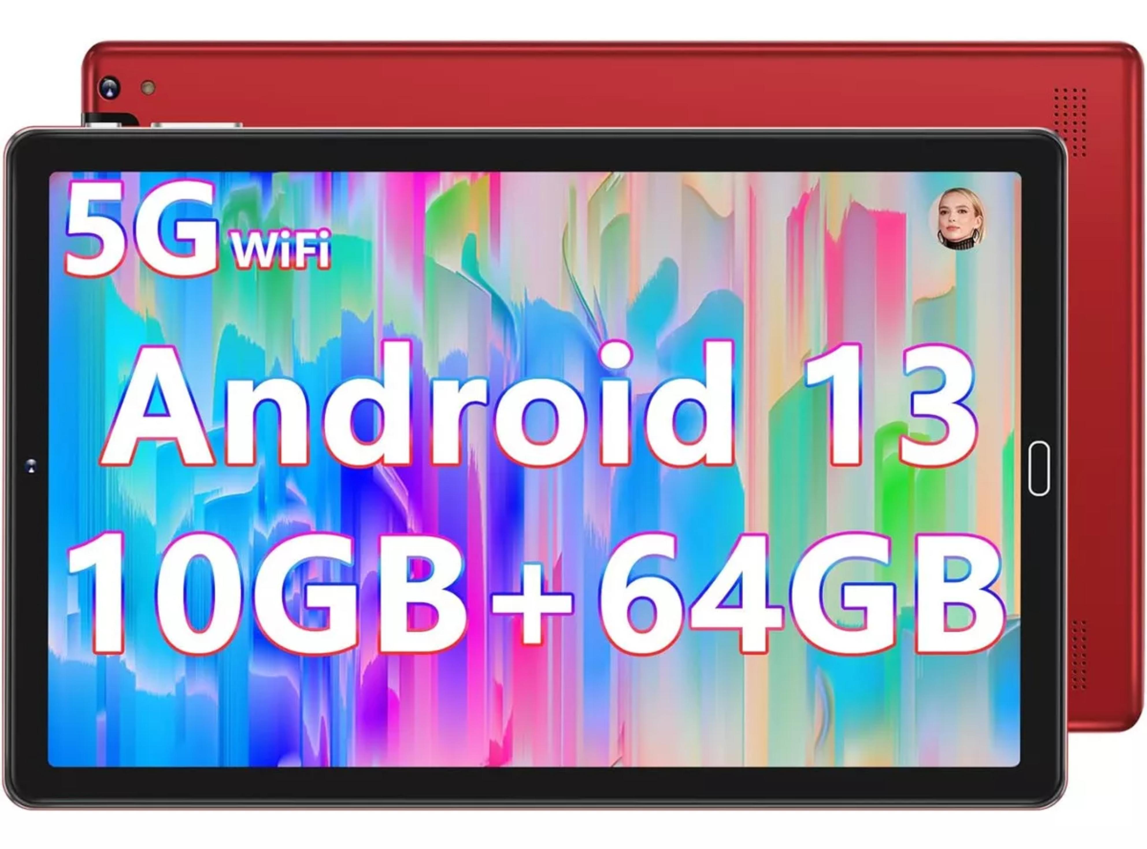 Tablet Goodtel Android 13 G2 10.1 pulg. Tableta Roja 10GB RAM 64GB ROM Octa core WIFI 2.4G 5G Bluetooth 5.0 Con Funda Teclado Y Ratón Rojo