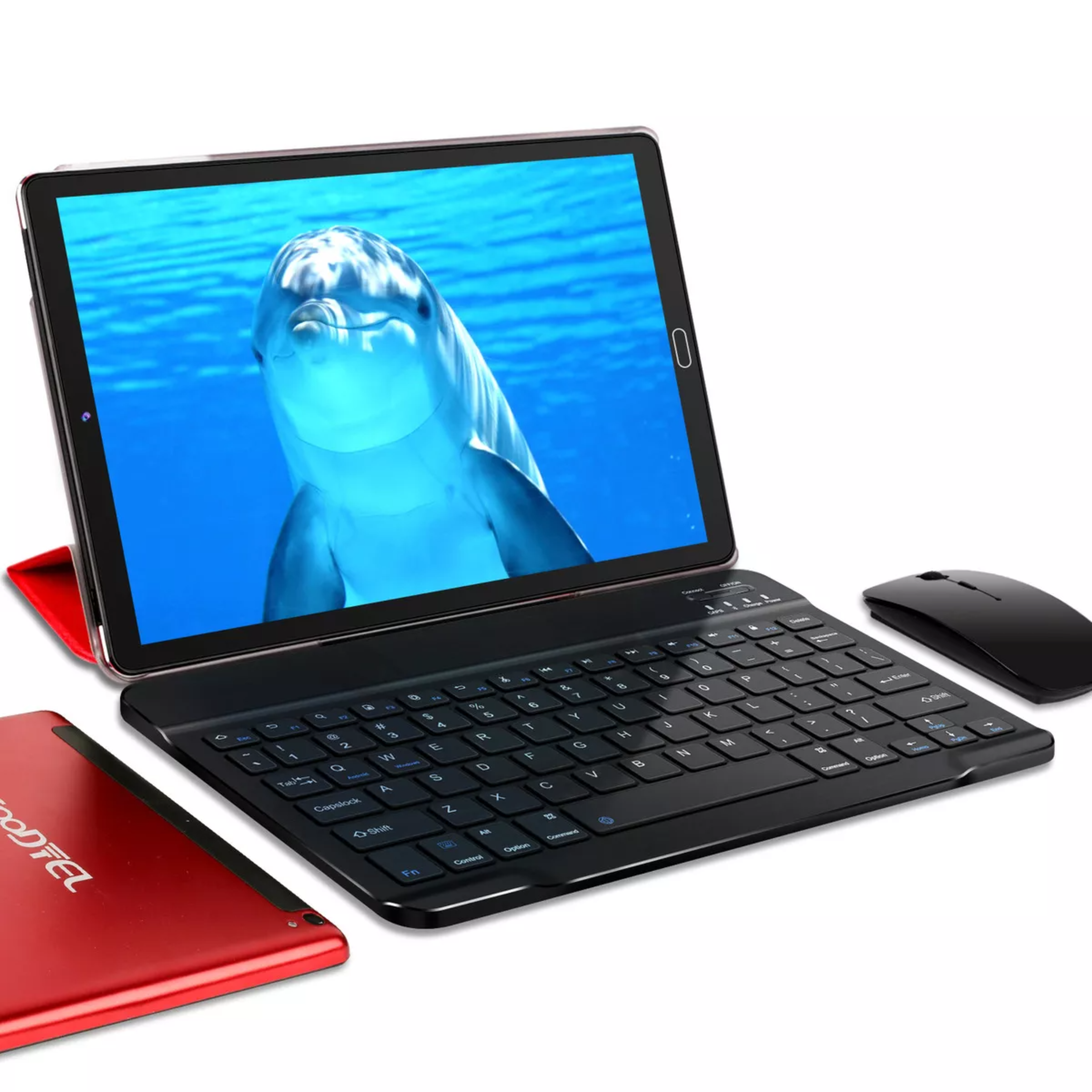 Tablet Goodtel Android 13 G2 10.1 pulg. Tableta Roja 10GB RAM 64GB ROM Octa core WIFI 2.4G 5G Bluetooth 5.0 Con Funda Teclado Y Ratón Rojo