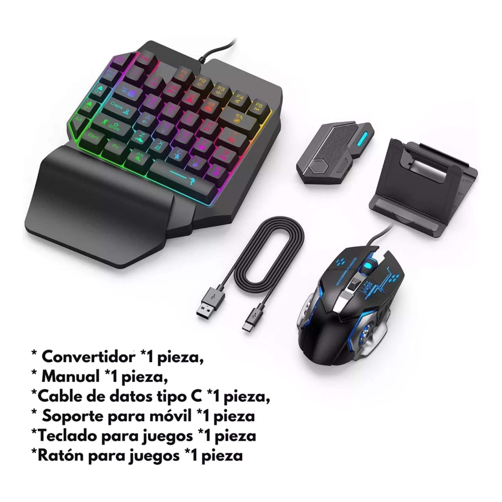 Set Teclado De Una Mano Mouse Gamer 4 En 1 Para Teléfono