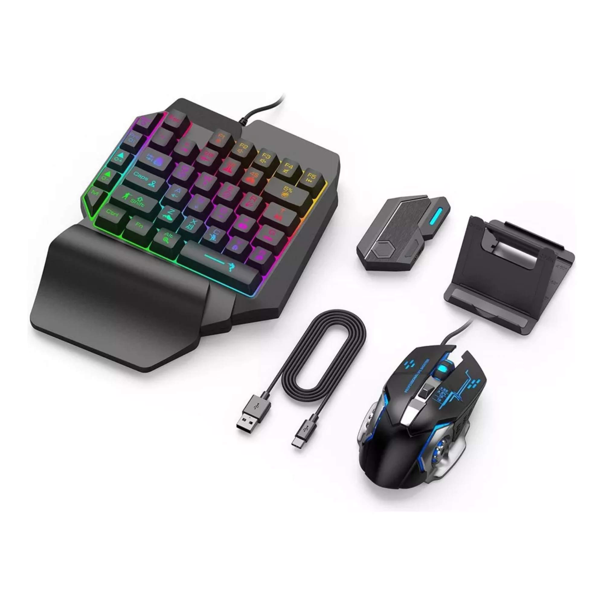 Set Teclado De Una Mano Mouse Gamer 4 En 1 Para Teléfono
