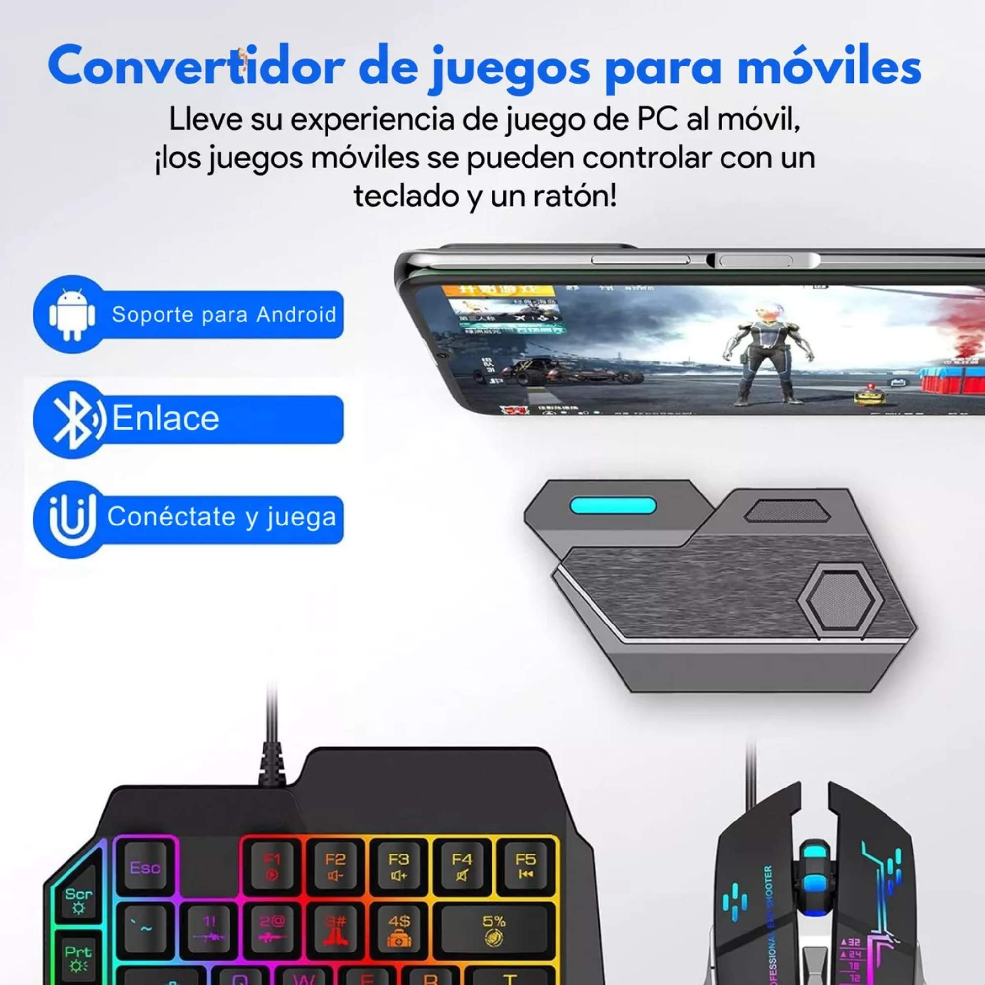 Set Teclado De Una Mano Mouse Gamer 4 En 1 Para Teléfono