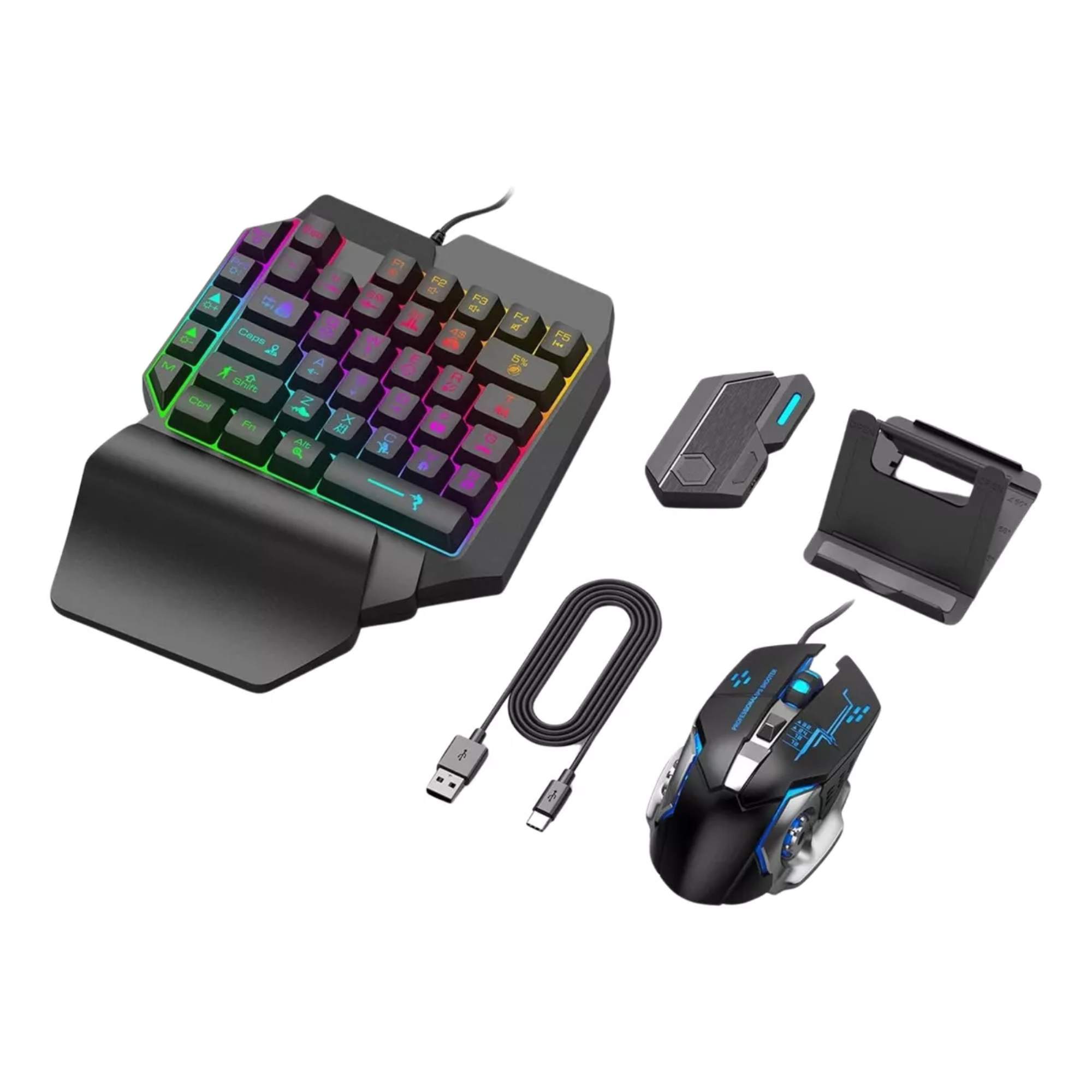Set Teclado De Una Mano Mouse Gamer 4 En 1 Para Teléfono