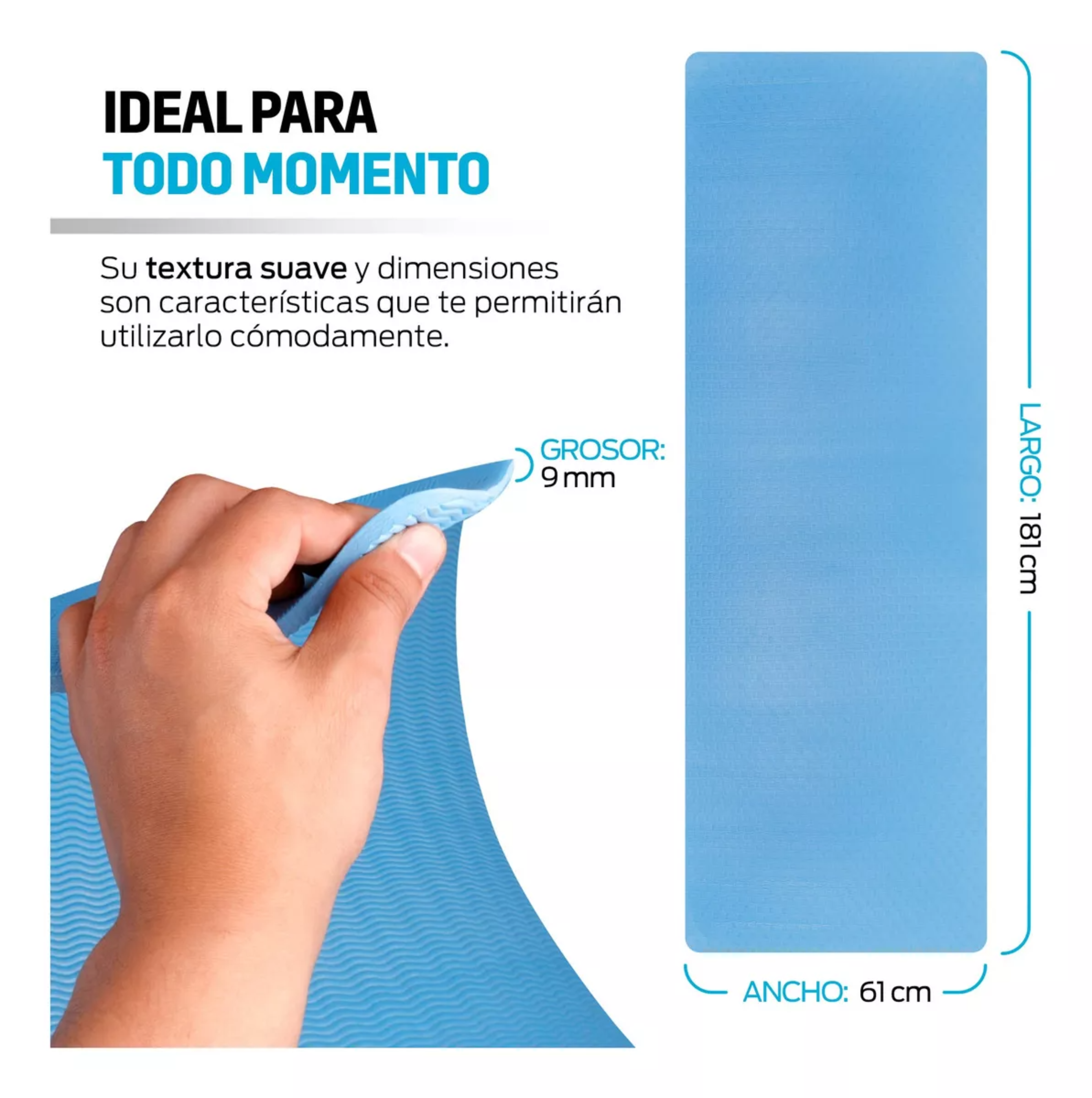 Yoga Mat de 9 mm de Grosor para Pilates, Ejercicio, Gimnasio, Resistente, Flexible y Portátil, Azul, fácil de limpiar, enrollable