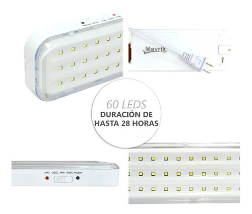 lámpara emergencia recargable extra plana 60 leds