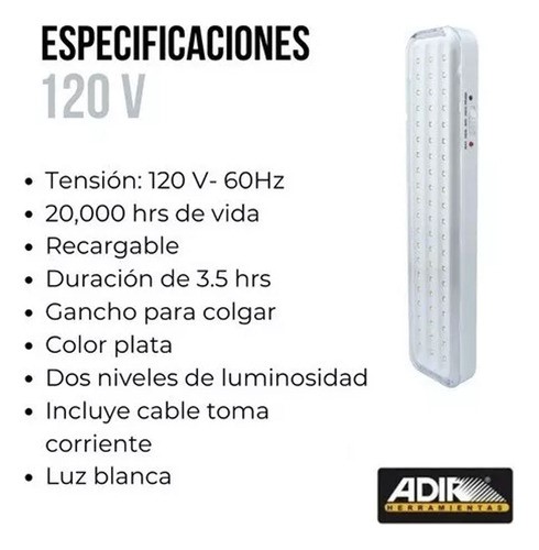 lámpara emergencia recargable extra plana 60 leds