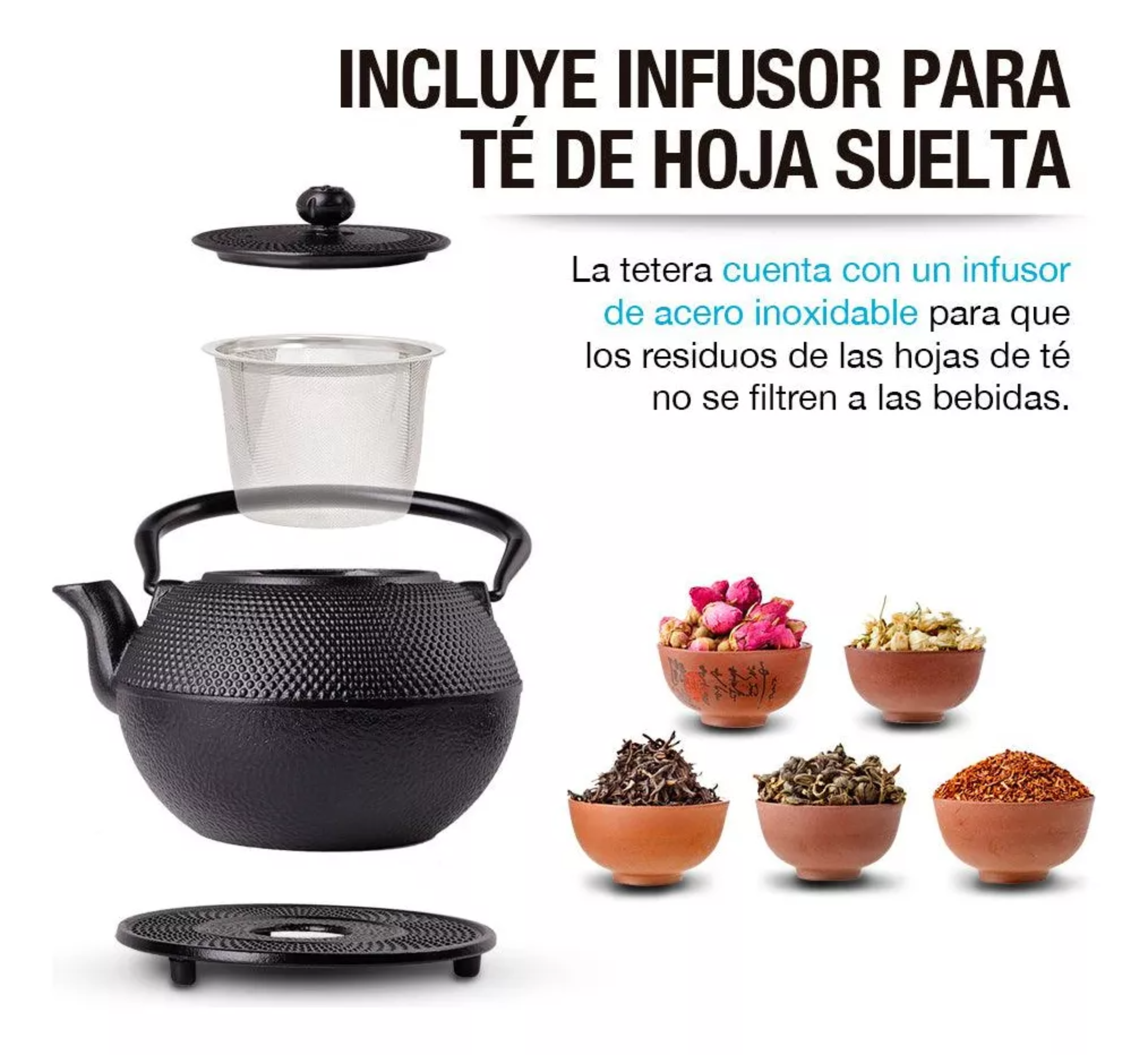 Tetera Japonesa De Hierro Fundido Con Infusor Acero Redlemon