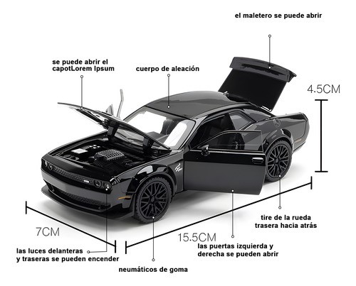 Coleccion Escala Coches Juguete Srt Luz Y Sonido Base 1:32 Color Negro Portatil