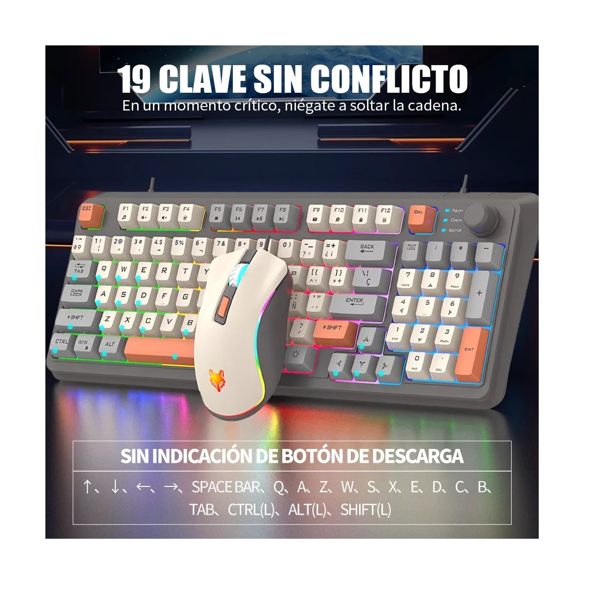 Kit de teclado y mouse gamer Español Latinoamérica teclado negro y mouse blanco