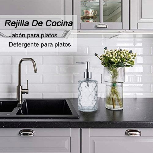 Despachador Dispensador Dosificador Jabón 330 Ml De Vidrio Gris 