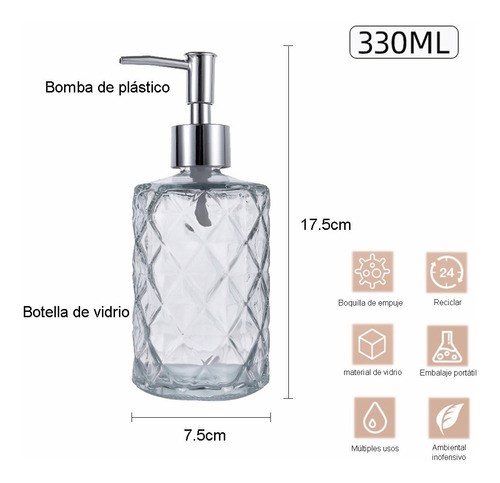 Despachador Dispensador Dosificador Jabón 330 Ml De Vidrio Gris 
