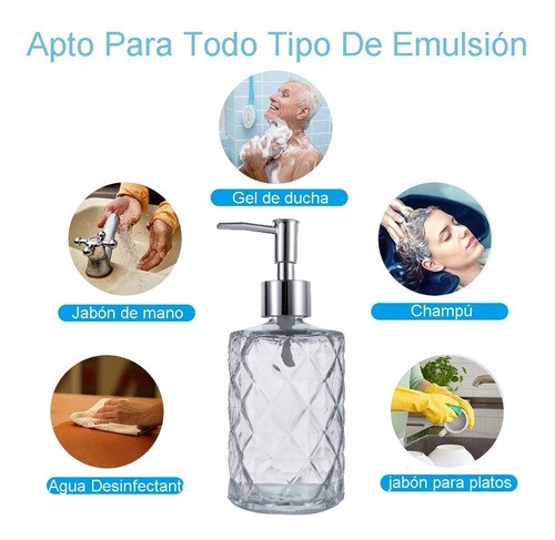 Despachador Dispensador Dosificador Jabón 330 Ml De Vidrio Gris 