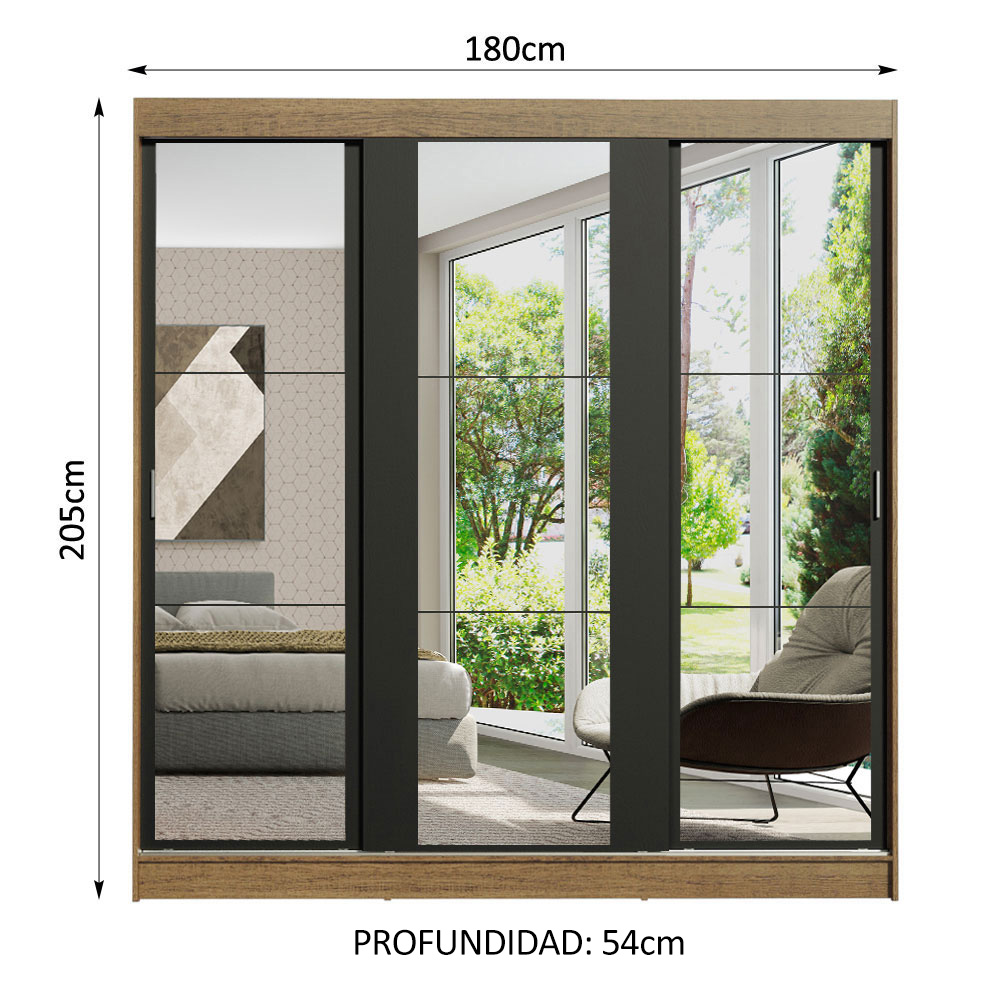 Ropero Closet Madesa 3 Puertas 3 Espejos MN