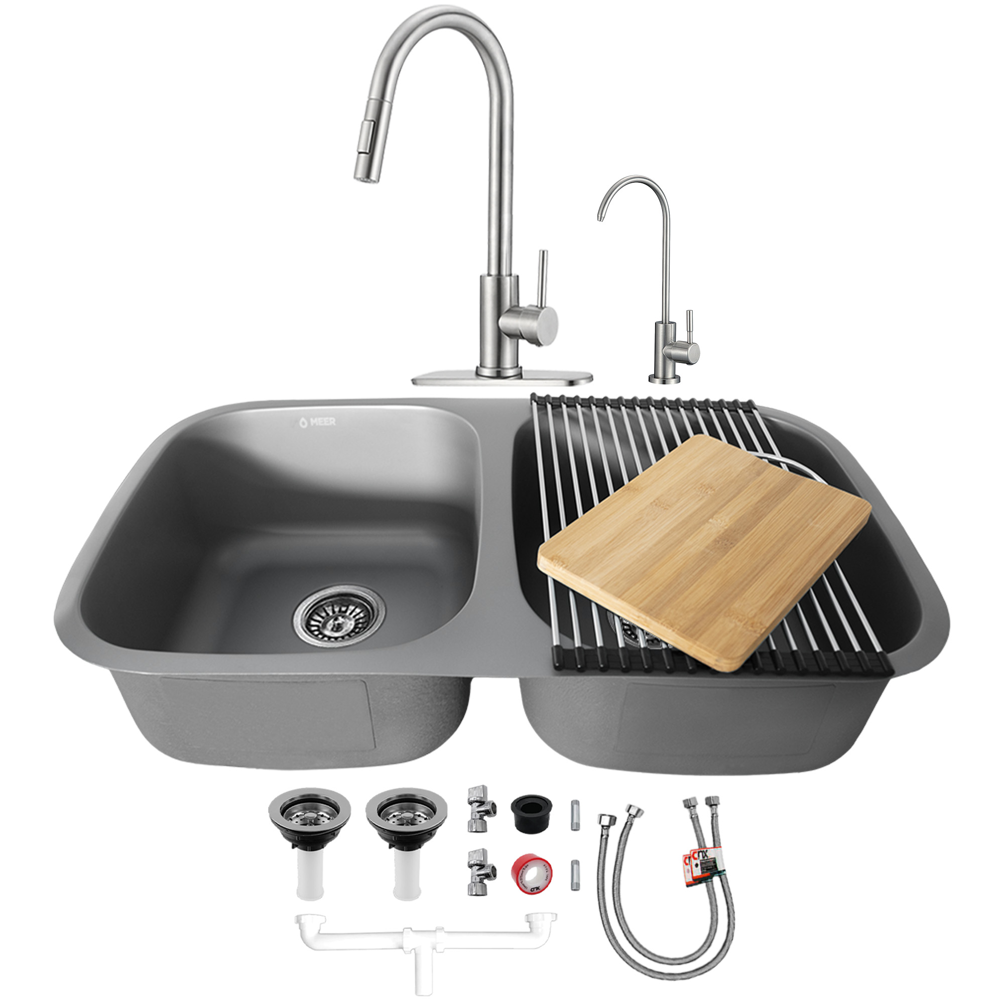 Fregadero de Cocina con Mezcladora de Acero Inoxidable y Kit de Instalación CNX