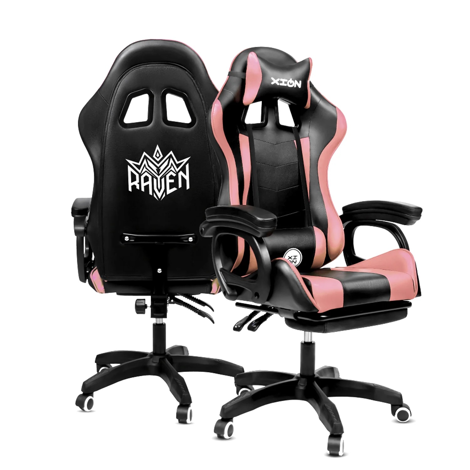 Silla Gamer Ergonómica con Masajeador Lumbar & Posapies Rosa