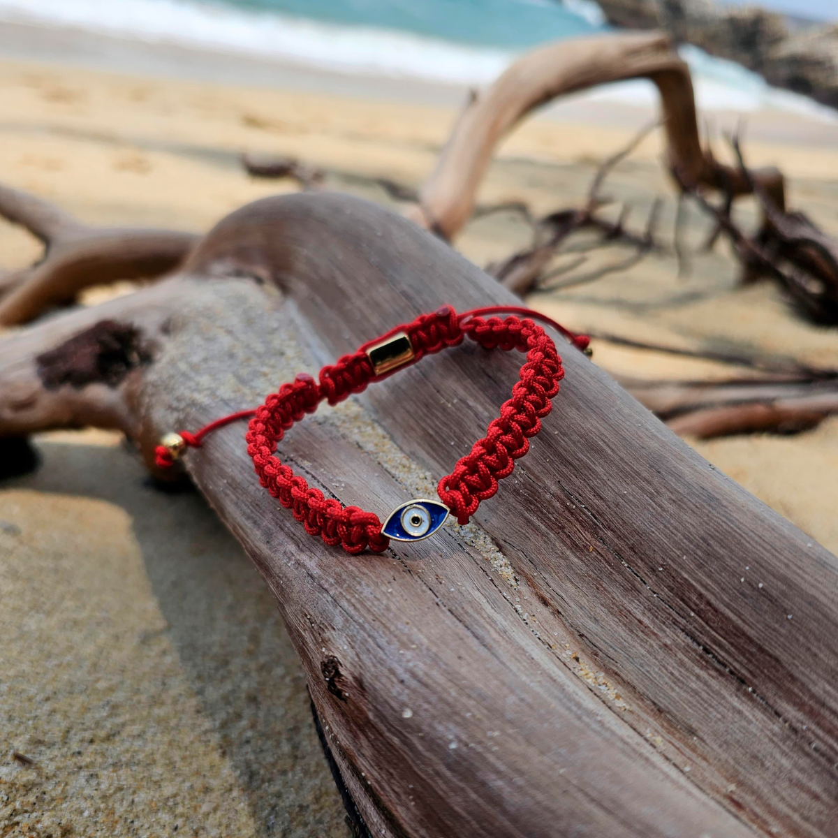 Pulsera Ojo Turco de Plata .925 y Chapa Oro 14k de Hilo rojo