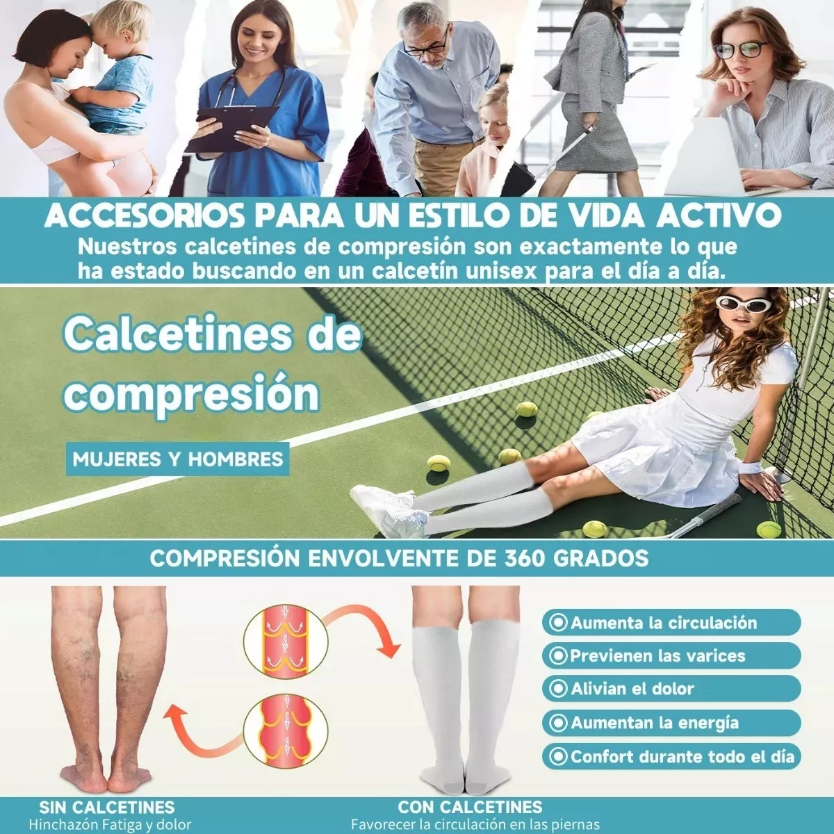 Kit 10pcs Calcetas De Compresión Blanco Talla S/M