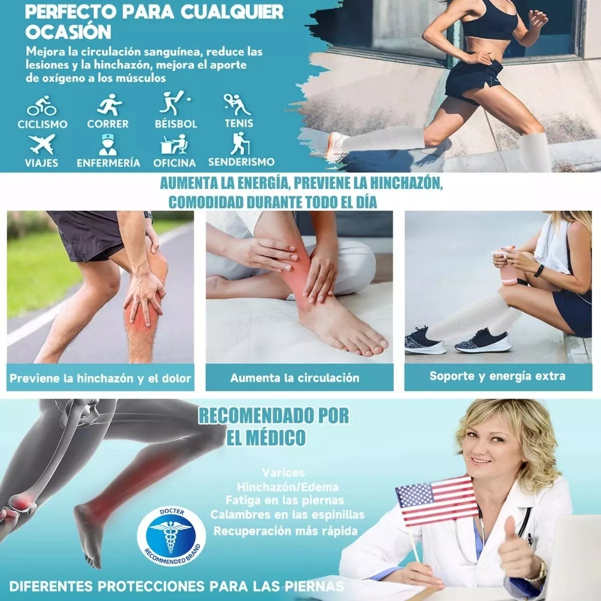 Kit 10pcs Calcetas De Compresión Blanco Talla S/M
