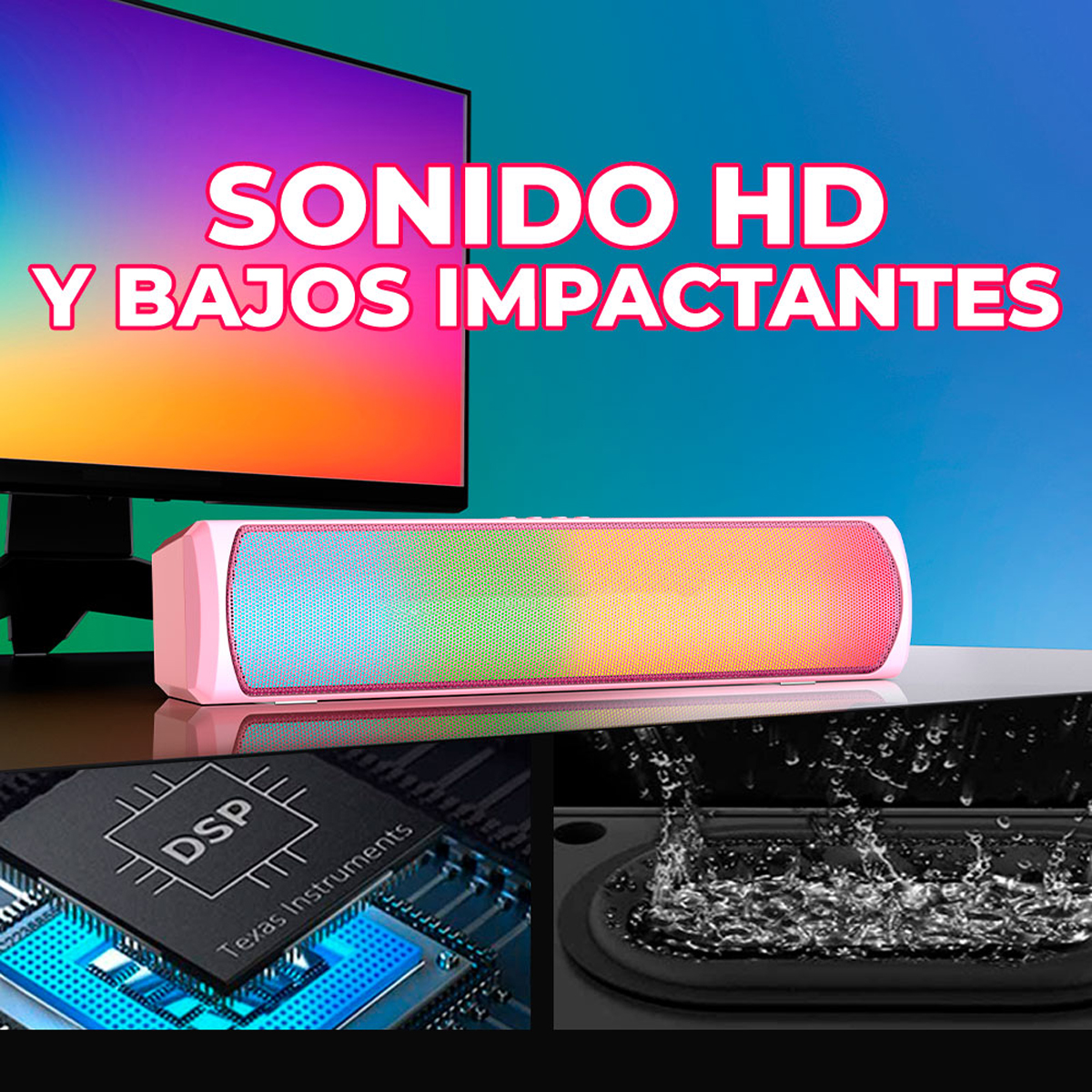Barra Sonido Subwoofer Wireless Bluetooth Rgb Luz Para Pc/tv